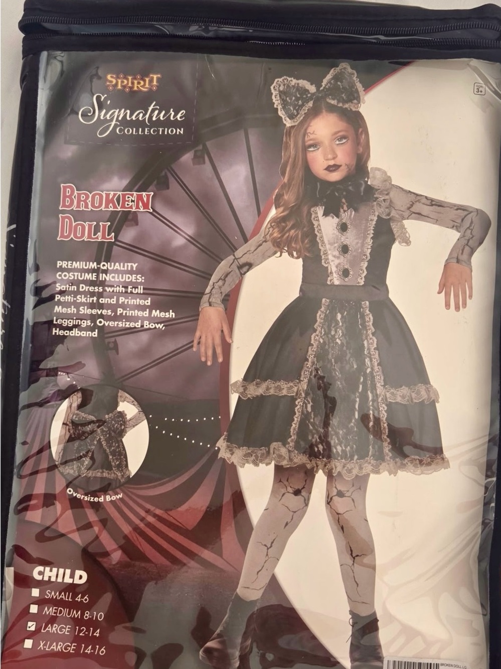 Spirit Halloween Broken Doll Girls Black and Gray Costume